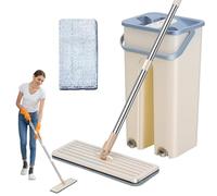 Vadrouille Plate - Ensemble Serpillière Et Seau, Nettoyant Multifonctionnel pour Sols Et avec Poignée Ergonomique, Système De Lavage Fin À Essorage Automatique, Protection Contre Les Éclaboussure