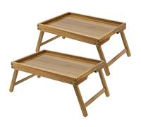 VaeFae Lot de 2 Plateaux de Table de lit en Acacia, Plateau de Petit-déjeuner en Bois avec Pieds pliants, Plateau de lit pour Manger et Ordinateur Portable, Plateau pour Chambre à Coucher