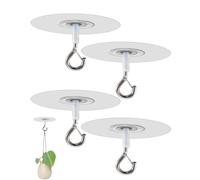 VAEIROP Pack de 4 Crochets Plafond Autocollants Sans Percer, Blanc, Adhésive Renforcée & Design Pliable, Fixation Sécurisée Pour Plantes Suspendues & Déco Sans Traces