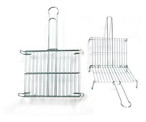 VAELLO Grille Barbecue Double en Acier Chromé Sécurisé 35 x 40 cm | Usage extérieur et cuisine, 4 pieds et 2 poignées chromées, anneau de serrage pour maintien, facile à nettoyer