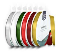 Vaessen Creative Ruban Satin 9 mm x 10 m - Bolduc Double Face pour Cadeau, Emballage et Bouquet Mariage - Couleurs Noël - 6 Pièces