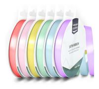 Vaessen Creative Ruban Satin 9 mm x 10 m - Bolduc Double Face pour Cadeau, Emballage et Bouquet Mariage - Couleurs Pastel - 6 Pièces