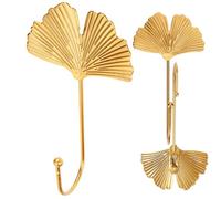 Vaguelly Patère Adhésive Crochets Muraux Stables et Décoratifs Forme Feuille en Fer Doré Lot de 3 pour Porte, Chambre ou Salon