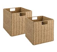 Vagusicc Lot de 2 paniers de rangement en osier tissés à la main pour étagères avec poignées - Paniers de rangement pliables pour garde-manger, chambre à coucher, organisation et décoration - Naturel