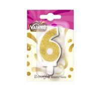 VAHINE - Bougie Anniversaire N° 6 - Chiffre 6 Doré Pailleté Monté sur Pique · Facile à Poser sur Gâteaux, Cupcakes et Pâtisseries - la bougie - Le Lot De 4