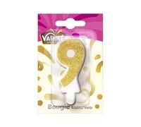 VAHINE Bougie d'anniversaire chiffre 9 pour gâteau festif, fabrication française, couleur rose, 20 g - Lot de 4