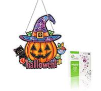VAIIEYO 5D DIY Diamant Painting Pendentif Halloween, Chat Noir Peinture Diamant Hanging Kit, pour Porte et Fenêtre, Salon Chambre Autocollant Mural Décoration 20x20cm C14