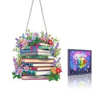 VAIIEYO 5D DIY Diamant Painting Pendentif Livre, Fleur Peinture Diamant Hanging Kit, pour Porte et Fenêtre, Salon Chambre Autocollant Mural Décoration 20x20cm-2