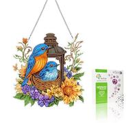 VAIIEYO 5D DIY Diamant Painting Pendentif Oiseau, Fleur Peinture Diamant Hanging Kit, pour Porte et Fenêtre, Salon Chambre Autocollant Mural Décoration 20x20cm B4