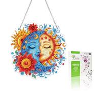 VAIIEYO 5D DIY Diamant Painting Pendentif Soleil, Lune Peinture Diamant Hanging Kit, pour Porte et Fenêtre, Salon Chambre Autocollant Mural Décoration 20x20cm A1