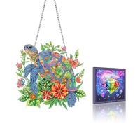 VAIIEYO 5D DIY Diamant Painting Pendentif Tortue, Fleur Peinture Diamant Hanging Kit, pour Porte et Fenêtre, Salon Chambre Autocollant Mural Décoration 20x20cm