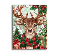 VAIIEYO 5D DIY Noël Diamond Painting Adulte, Cerf Diamant Painting Canevas Broderie Diamant Kit Complet Point De Croix Broderie Salon Chambre Autocollant Mural Décoration 30x40cm