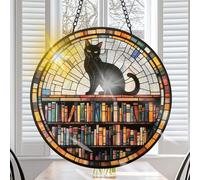 VAIIEYO Livre Attrape-Soleil Suspendu, Attrape-Soleil pour fenêtre Chat Noir, avec Chaîne en Métal, Décorations Jardin Fenêtre Murales, Fête des Mères, Pendaison de crémaillère 20x20cm-Rond
