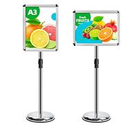VAIIGO Présentoir A3 sur pied - Porte Affiche A3 sur pied réglable à cadre clipsable, Supports d'affichage et de panneau, Support pour affiche, Présentoir publicitaire, porte menu restaurant, Argenté