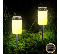 VAILEAL Lot De 2 Lampes Funéraires Solaires À LED Avec Capteur De Lumière, Bougie De Cimetière D'Extérieur Étanche À Énergie Solaire Avec Piquet, Blanc, 7 X 12 Cm