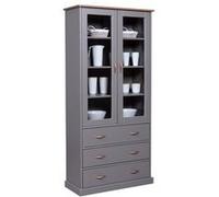 Generique – Vaisselier Luzerna 10 – 2 portes, 3 tiroirs, style campagnard, bois massif FSC – Gris