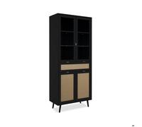 Vaisselier 2 portes vitrées 1 tiroir effet cannage noir- L80 cm - 80 cm X 40 cm X 195 cm - Vienna Noir