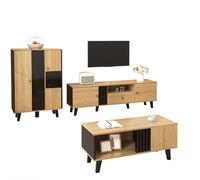 Vaisselier 80/120/40 cm bois et noir en panneau de particules avec LED