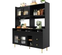 Vaisselier avec Rangement - Buffet Vitré Moderne pour Cuisine et Salle à Manger, MDF et Métal, 145x39x171 cm, Noir