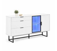 Vaisselier blanc et noir 160 cm, 3 tiroirs, portes vitrées et LED