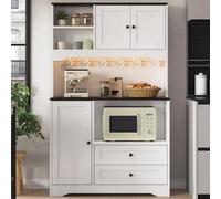 Vaisselier Cuisine, Armoire de Rangement Multifonction avec Éclairage LED | Buffet Haut Cuisine avec 3 Portes, 2 Tiroirs et Amovibles Réglables pour Salon et Salle à Manger