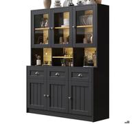 Vaisselier moderne MDF avec éclairage LED connecté, rangements spacieux et système anti-basculement pour cuisine BUFFET DE CUISINE