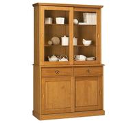 Vaisselier Pin Miel 4 Portes Coulissantes 2 Tiroirs L 121 H 198.8 P 42.3 cm