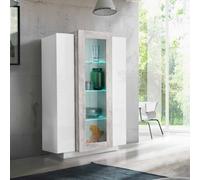Vaisselier vitrine de salon moderne 120 cm design Blanc Brillant Gris Corona