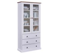 Vaisselier vitrine en pin massif vernis blanc-sépia - Longueur 90 x Profondeur 38 x Hauteur 190 cm