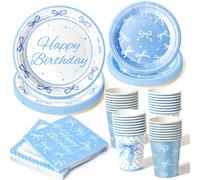Vaisselle Anniversaire 20 Personne Assiette Anniversaire Happy Birthday Arc Bleu de Assiette Gobelets Serviette Papier Bleu Kit Anniversaire Fille 2 3 4 5 Femme 30 40 50 60 Ans