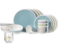 Vaisselle de camping en mélamine Set 4 personnes Harmonie 16 pièces + verres Milano Verres à eau Vaisselle de pique-nique BBQ Batterie de cuisine