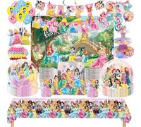 Vaisselle de fête d'anniversaire princesse rose, serviettes, nappe, gobelets, assiettes, ballons, décoration de fête d'anniversaire pour filles, cadeaux 1pcs cake topper
