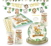 Vaisselle de fête safari jungle pour 25 invités, décoration d'anniversaire jungle, vaisselle de fête safari, décoration d'anniversaire avec guirlandes pour décoration d'anniversaire d'enfant garçon et