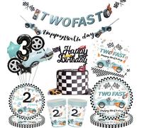 Vaisselle de fête Voiture de course Assiettes Gobelets Serviettes d'anniversaire Two Fast Décoration de gâteau Bannière Ballons numérotés Décoration de fête Voiture de course 15pcs Balloons