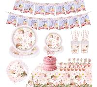 Vaisselle Jetable Anniversaire de Fée 10 Invités Assiette Anniversaire Fille Ensemble de Vaisselle de Fête Avec Assiettes en Carton Gobelets en Carton, Serviettes