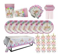 Vaisselle jetable licorne, 57 pièces, assiettes, gobelets, serviettes, décoration de fête d'anniversaire, réception-cadeau pour