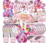 Vaisselle jetable thème anniversaire, assiettes en papier, gobelets pour Spa, maquillage, fête de fille, rouge à lèvres, ballon, cadeau de saint valentin Set 62pcs