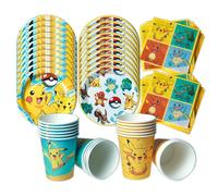 Vaisselle Pokemon Pikachu, 60 pièces, décoration d'anniversaire, gobelets jetables, assiettes, serviettes, joyeux anniversaire, fournitures de fête prénatale, jouets Tableware-60pcs-10