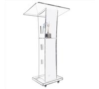 Vakiorn Podium en Acrylique Transparent avec Roues et étagère de Rangement, chaire d'église avec 15 Couleurs de lumière LED - Support pour église, conférence, Mariage, Salle de Classe 23.6x16.1x 45.2