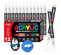 VAKKI 12 Blanc Feutre Acrylique, Stylos Acryliques Liquide Direct Acrylic Paint Marker Coloriage pour Adultes, Marqueur Acide Acrylique Pour Coloriage, Pierre, Calligraphie, Bois, Toile, Verre