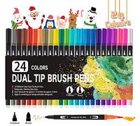 VAKKI Feutres Coloriage Adulte, 24 Couleurs Double Pointe Feutre Aquarelle pour Dessin,Feutres Coloriage Mandalas, Manga, Doodling et Calligraphie, Brush Pen pour Débutants et Artistes