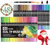VAKKI Feutres Coloriage Adulte, 48 Couleurs Double Pointe Feutre Aquarelle pour Dessin,Feutres Coloriage Mandalas, Manga, Doodling et Calligraphie, Brush Pen pour Débutants et Artistes