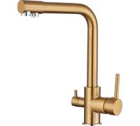VALAZ Robinet Cuisine Osmose 3 voies | Robinet Osmoseur Haute Pression, Mitigeur Cuisine, Rotatif à 360°, Pas de Fuites, Installation Facile | Laiton, Acier Inoxydable, Doré Brossé, Série Nil