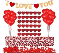 Valentin 1000 pièces pétales de rose rouge,10 pièces coeur ballons,6 pièces guirlande je t'aime guirlande bannière,Table Runner