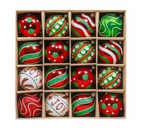 Valery Madelyn 16pcs 8cm Boules de Noël, Thème Elfes Rouge Vert Blanc Lot de Décoration pour Sapin de Noël, Boule à Suspendre pour l'arbre Noël, Equipées d'une Corde Emballage de Papier Kraft de Luxe