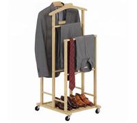 Valet de chambre - HOMCOM - sur roulettes - cintres, barres de suspension, plateau et étagère - bambou - 41 x 50 x 105 cm - chêne