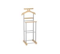 Valet de chambre MEDINA chevalet de nuit double portant pour vêtements, en MDF couleur hêtre et métal laqué argenté