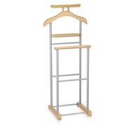 Valet de chambre MEDINA chevalet de nuit double portant pour vêtements, en MDF couleur hêtre et métal laqué argenté