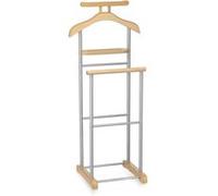 Valet de chambre MEDINA chevalet de nuit double portant pour vêtements, en MDF couleur hêtre et métal laqué argenté Couleur hêtre G