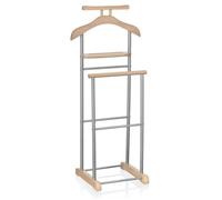 Valet de chambre MEDINA chevalet de nuit double portant pour vêtements, en MDF décor chêne sonoma et métal laqué argenté